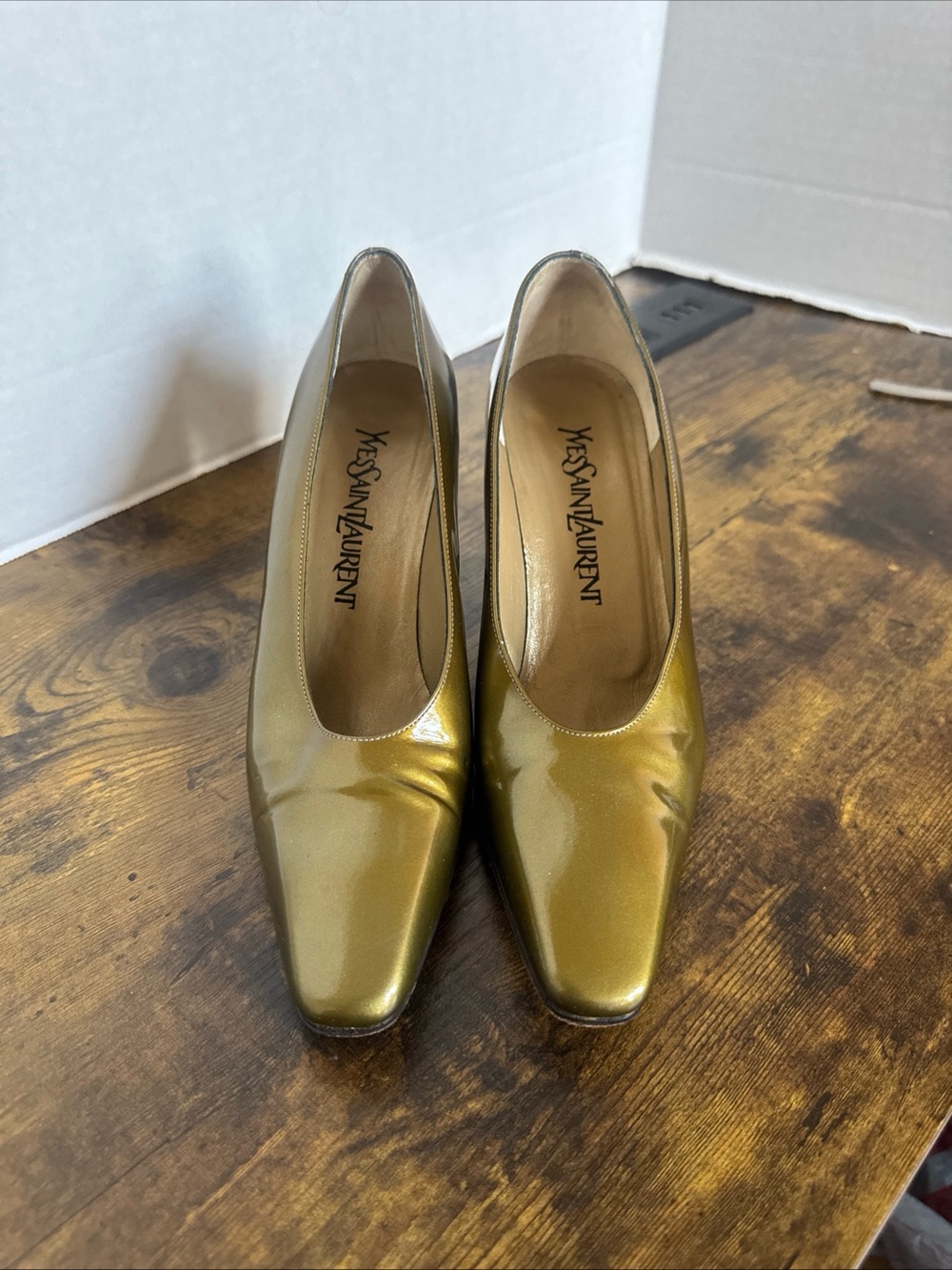 Vintage Yves Saint Laurent Vintage Green Metallic Block Heel Size 5.5